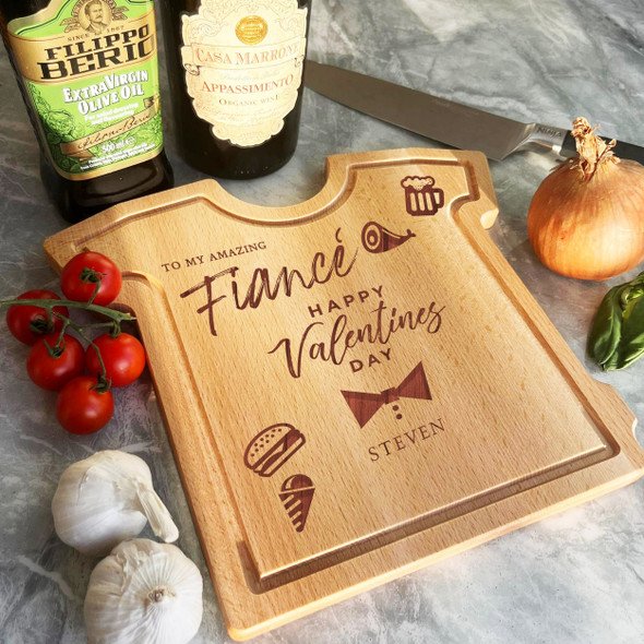 T-Shirt Wood Valentine's Day Amazing Fiancé Bow Tie Personalised Serving Board