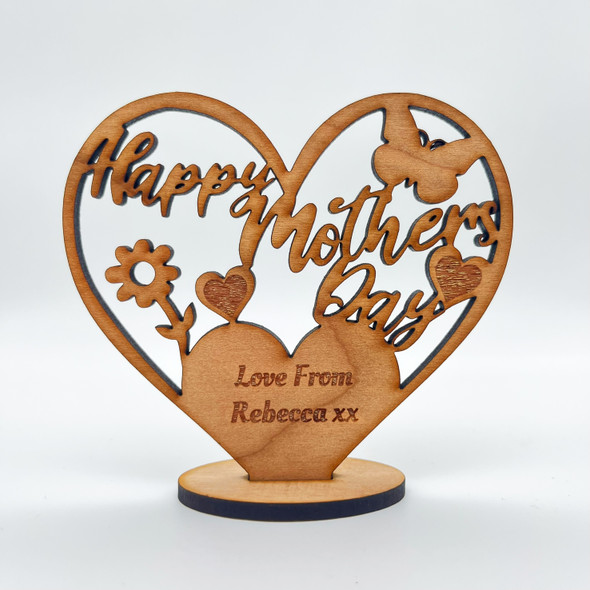 Happy Mother's Day Butterfly Flower Heart Engraved Keepsake Personalised Gift