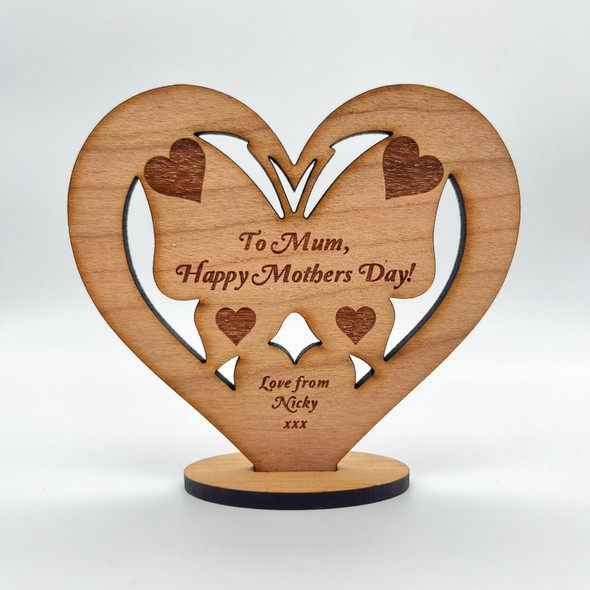 Hearts & Butterfly Mum Mother's Day Heart Engraved Keepsake Personalised Gift