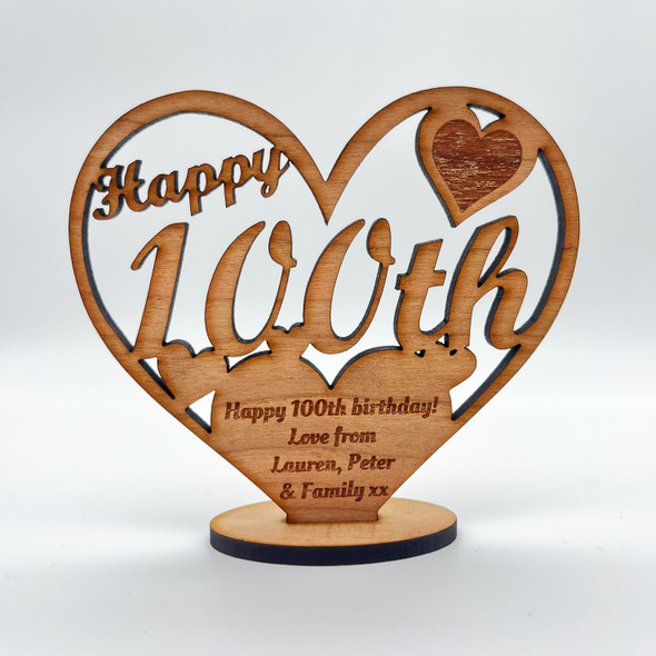 Happy 100th Special Birthday Heart Engraved Keepsake Personalised Gift