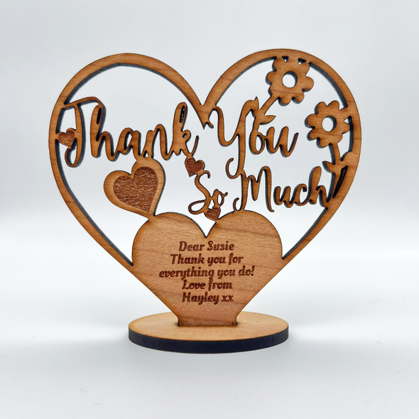 Thank You So Much Appreciation Flowers Heart Engraved Keepsake Personalised Gift