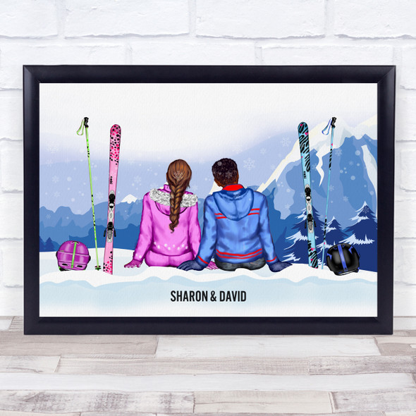 Snowy Mountains Snowflakes Romantic Gift For Him & Her Personalised Couple Print