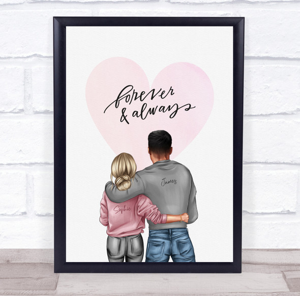Forever & Always Pink Romantic Gift For Him or Her Personalised Couple Print