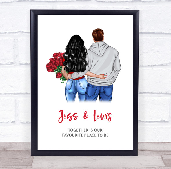 Red Roses Together Romantic Gift For Him or Her Personalised Couple Print