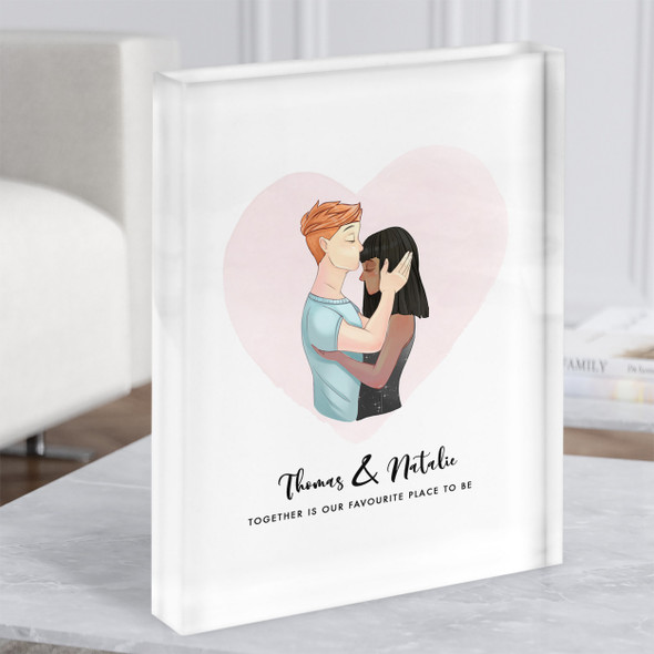 Pink Heart Background Gift For Him or Her Personalised Couple Acrylic Block