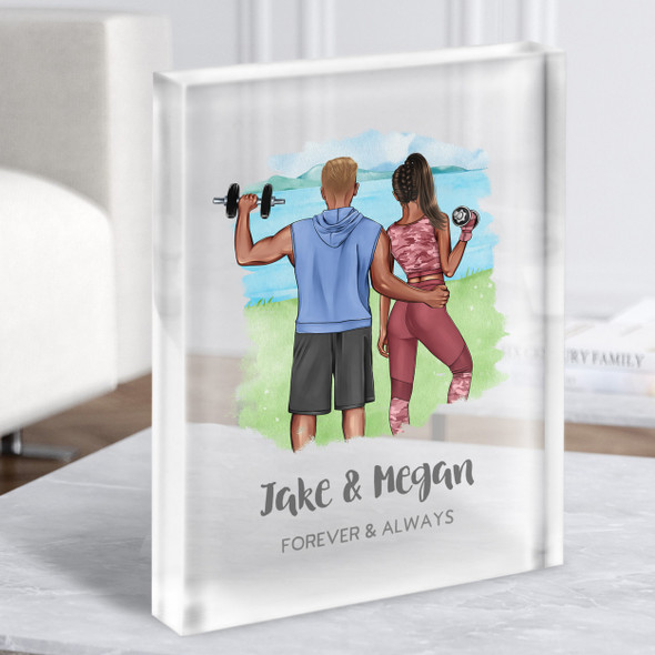 Nature Gym Romantic Gift For Him or Her Personalised Couple Clear Acrylic Block