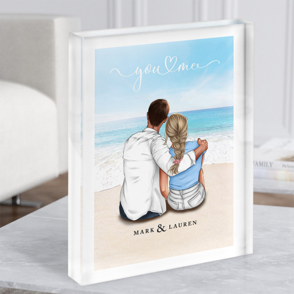 Watercolour Ocean Romantic Gift For Him or Her Personalised Couple Acrylic Block
