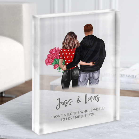 Pink Roses Love Gift For Him or Her Personalised Couple Clear Acrylic Block