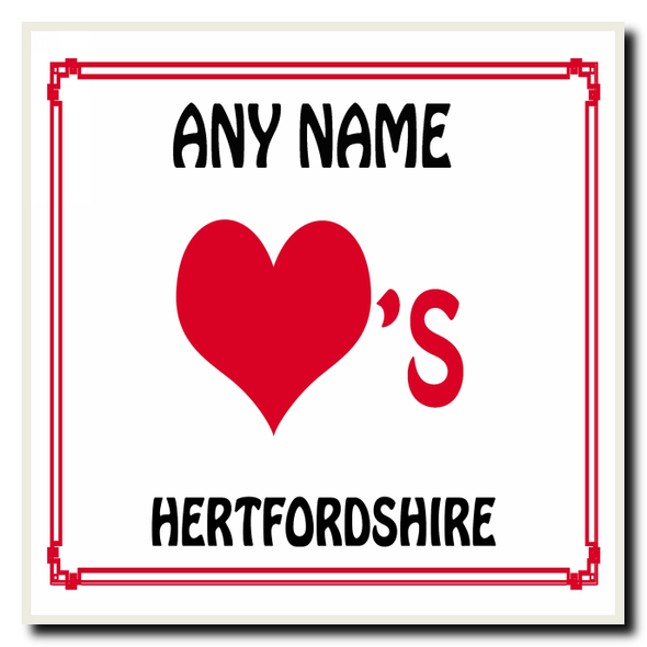 Love Heart Hertfordshire Personalised Coaster