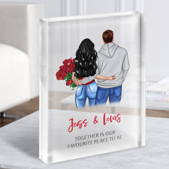 Red Roses Together Gift For Him or Her Personalised Couple Clear Acrylic Block