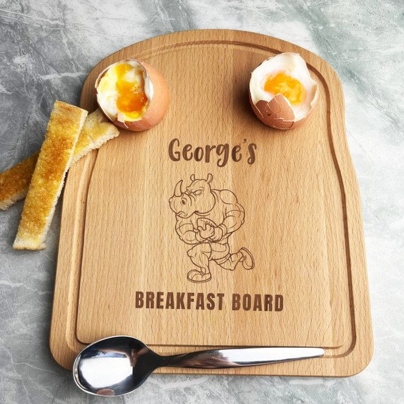 Rugby Rhino Personalised Gift Boiled Eggs & Toast Soldiers Kids Breakfast Board