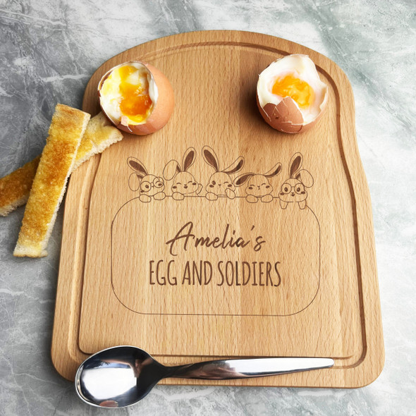 Bunny Rabbit Heads Personalised Gift Eggs & Toast Soldiers Kids Breakfast Board