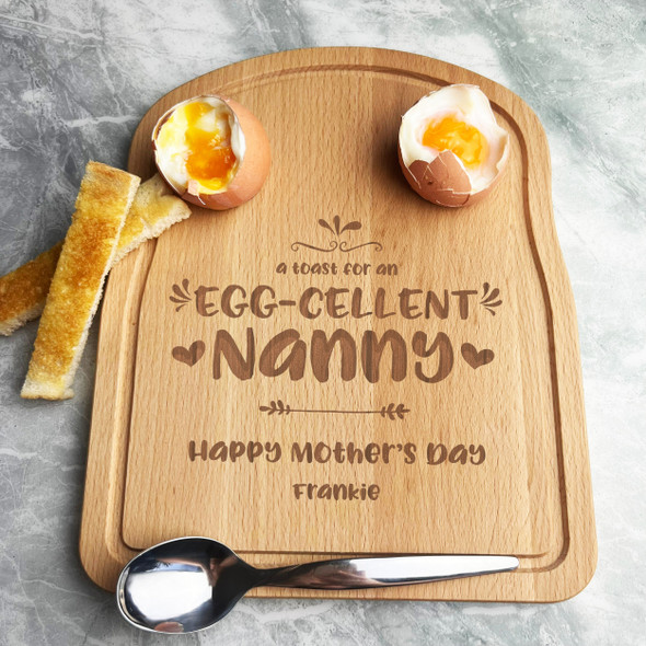 Funny Egg-Cellent Nanny Mother's Day Personalised Eggs & Toast Breakfast Board