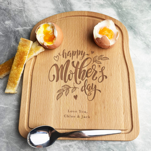 Happy Mother's Day Hearts & Leaves Personalised Eggs & Toast Breakfast Board