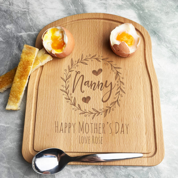 Floral Wreath Nanny Mother's Day Personalised Eggs & Toast Breakfast Board