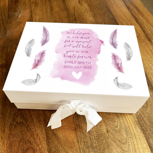 Baby Girl Loss Memorial Pink Feather Miscarriage Memory Keepsake Box