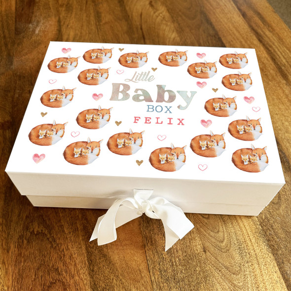 New Baby Foxes Personalised Keepsake Memory Hamper Baby Shower Gift Box