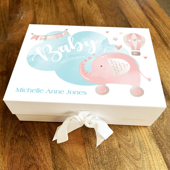 New Baby Shower Memories Pink Elephant Keepsake Memory Hamper Gift Box