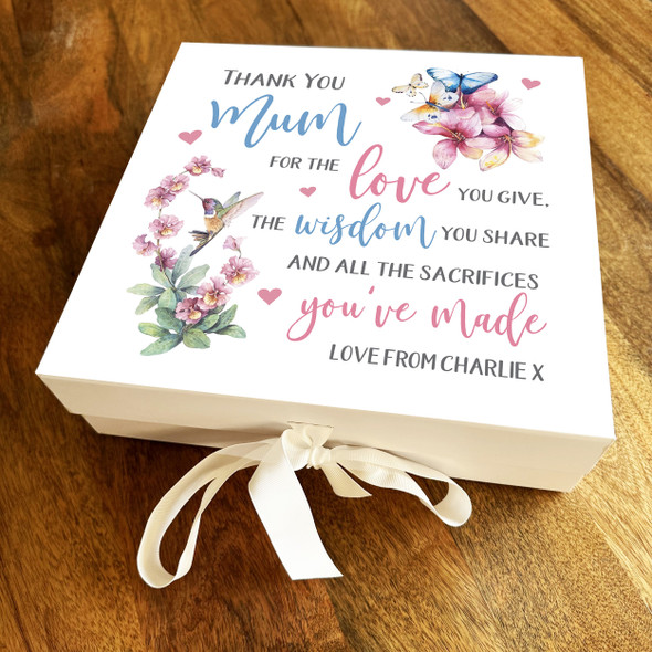 Thank You Mum Hummingbird Mother's Day Birthday Square Keepsake Hamper Gift Box