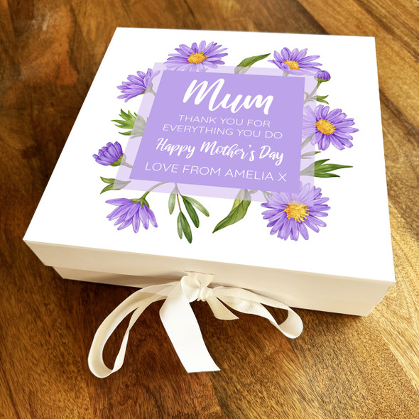 Mum Thank You Purple Flower Mother's Day Square Keepsake Memory Hamper Gift Box