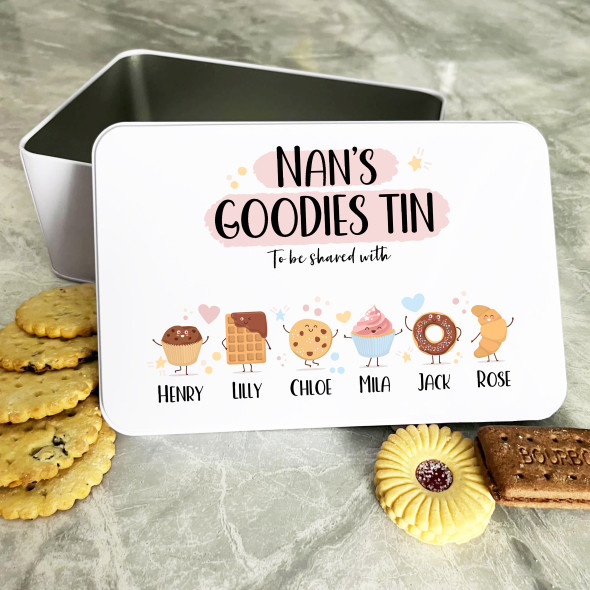 Personalised Nan's Goodies Cute Pastry Characters Cake Treat Sweets Biscuit Tin