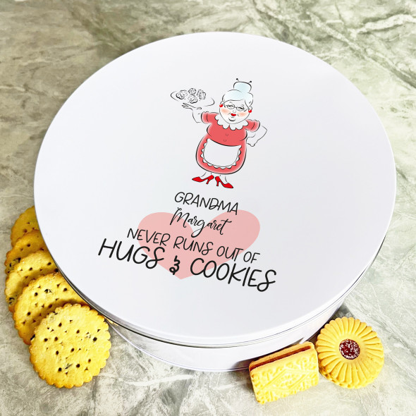 Personalised Round Grandma Holding Cookies Heart Cake Treat Sweets Biscuit Tin