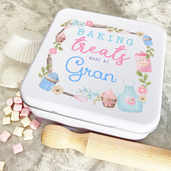 Personalised Square Baking Made By Gran Biscuit Baking Sweets Cake Tin