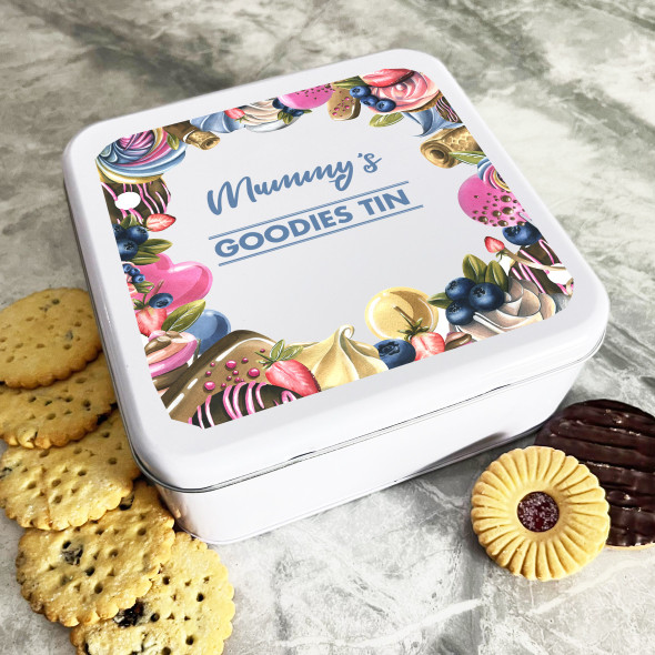 Personalised Square Biscuit Baking Sweets Cakes Sweets Mummys Goodies Treat Tin