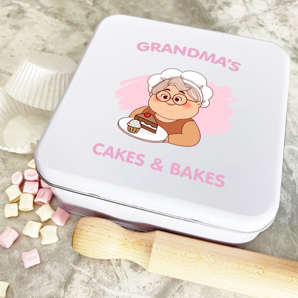 Personalised Square Grandma's Cakes & Bakes Biscuit Baking Treats Cake Tin
