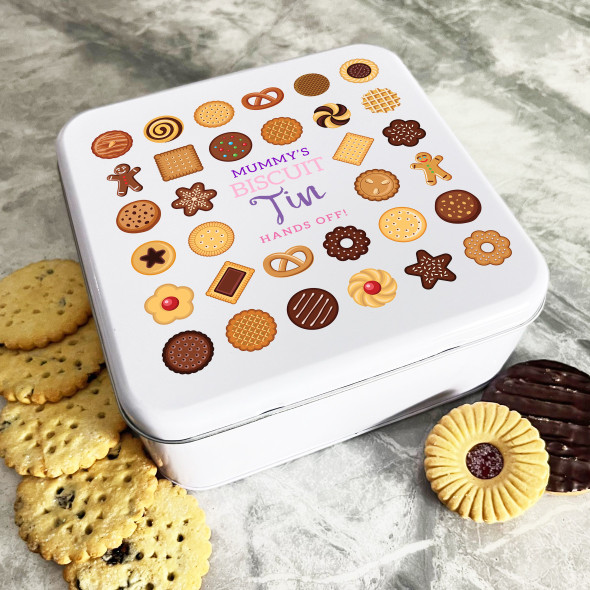 Personalised Square Assorted Mummy's Biscuit Hands Off Cake Tin