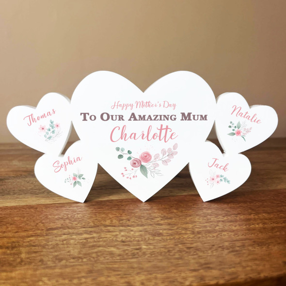 Mother's Day Mum Floral Family Hearts 4 Small Personalised Gift Acrylic Ornament