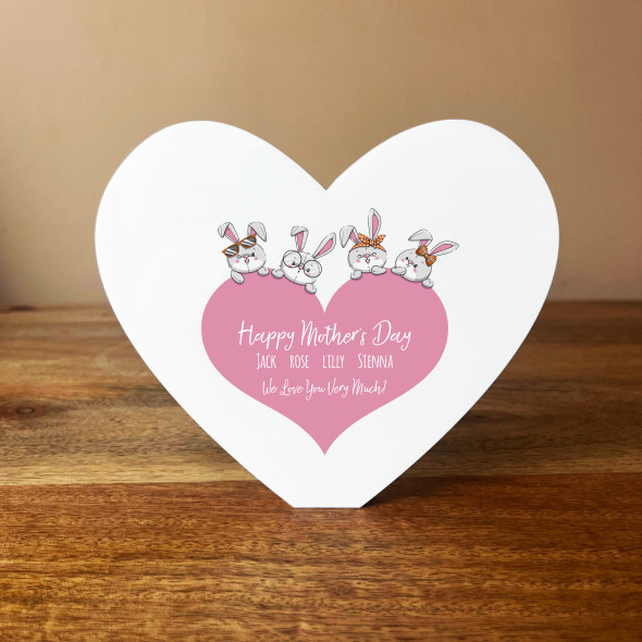 Cute Bunnies Happy Mother's Day Heart Shaped Personalised Gift Acrylic Ornament