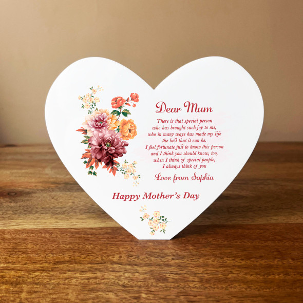 Floral Mum Mother's Day Poem Heart Shaped Personalised Gift Acrylic Ornament