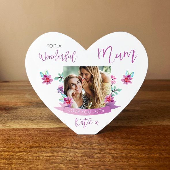 Wonderful Mum Floral Photo Heart Shaped Personalised Gift Acrylic Ornament