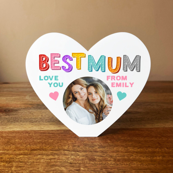 Best Mum Names Photo Heart Shaped Personalised Gift Acrylic Block Ornament