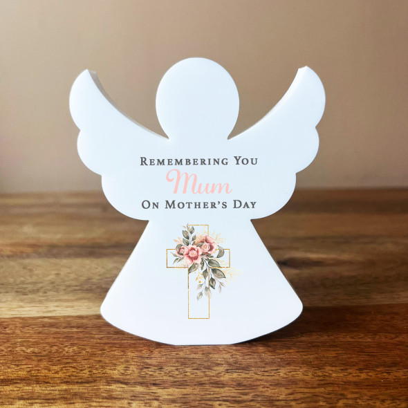 Angel Cross Peony Mum Mother's Day Personalised In Memory Memorial Acrylic Gift