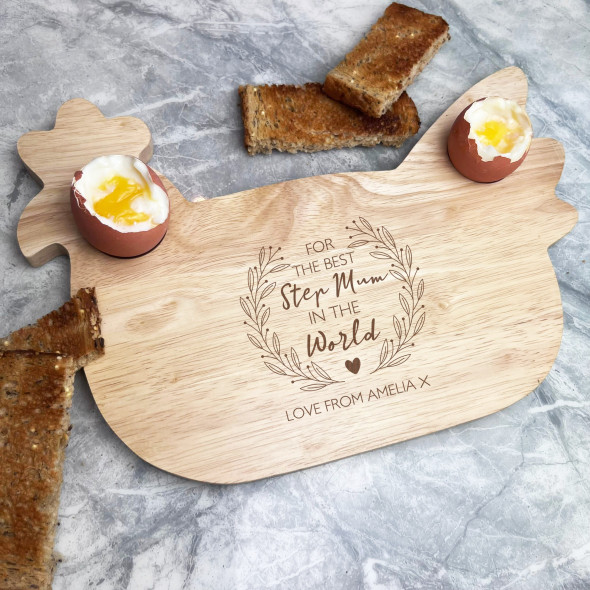 Best Step Mum In The World Personalised Gift Eggs Toast Chicken Breakfast Board