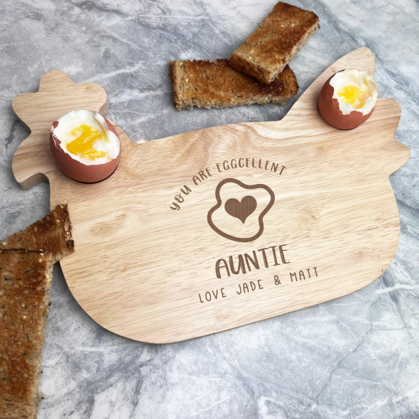 Eggcellent Auntie Heart Personalised Gift Eggs Toast Chicken Breakfast Board