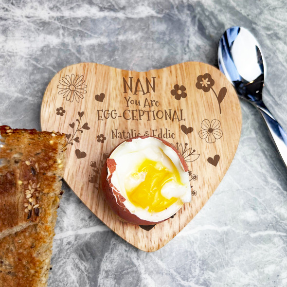 Floral Egg-Ceptional Nan Personalised Heart Shaped Breakfast Egg Holder Board