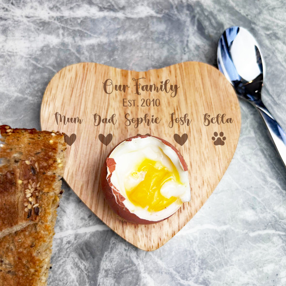 Our Family Hearts Paw Print Pet Personalised Gift Breakfast Egg Holder Board