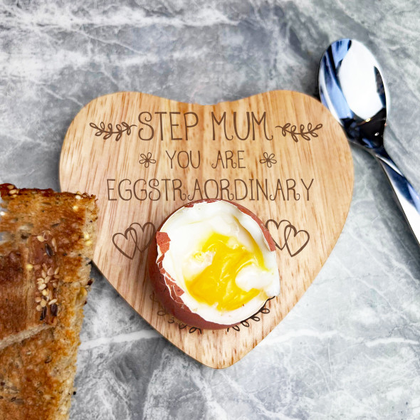 Step Mum Eggstraordinary Personalised Gift Heart Breakfast Egg Holder Board