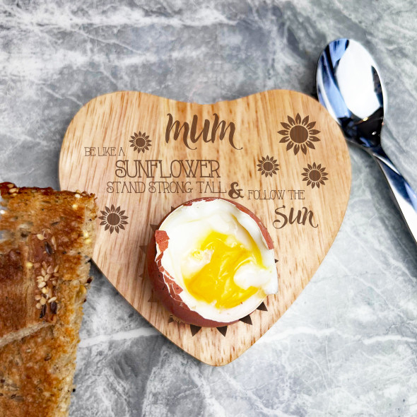 Sunflowers Mum Personalised Gift Heart Shaped Breakfast Egg Holder Board