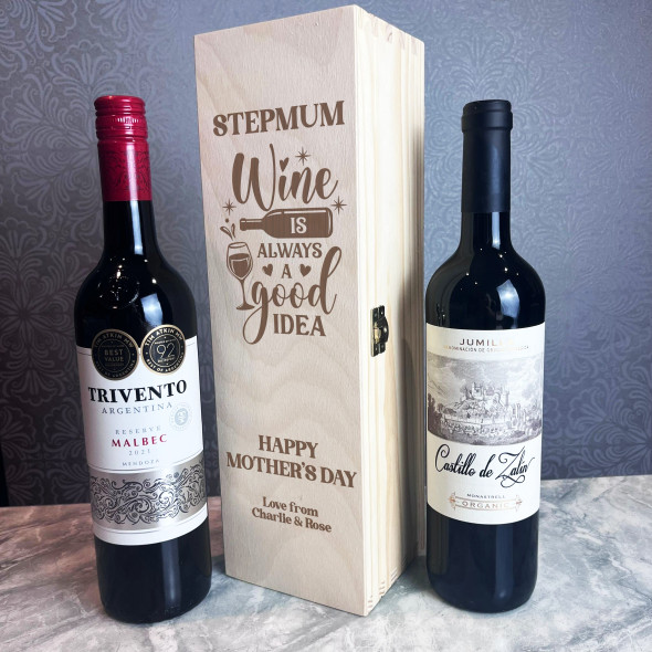 Stepmum Good Idea Mother's Day Personalised Gift Hinged Single Wine Bottle Box