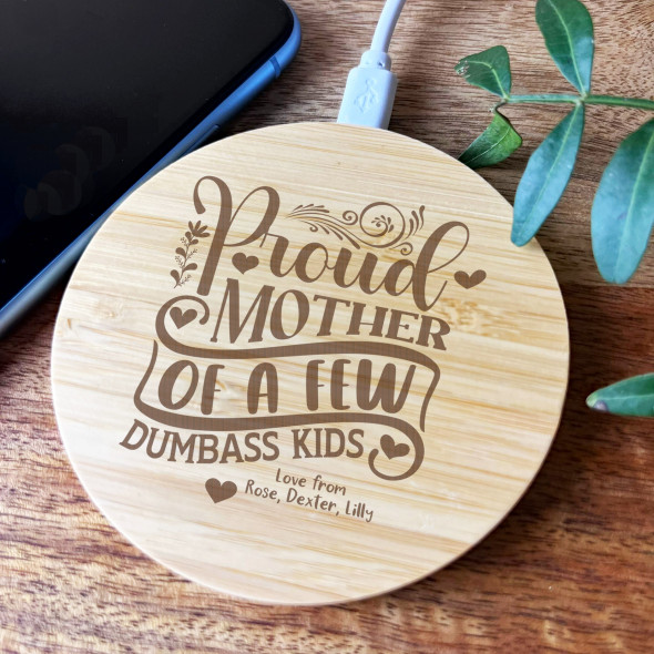 Proud Mother Personalised Gift Round Wireless Desk Pad Phone Charger