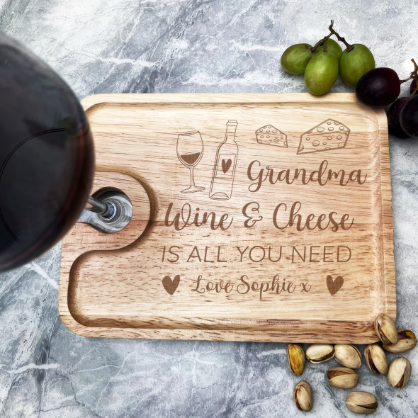 Grandma Wine & Cheese Is All You Need Personalised Gift Wine Holder Nibbles Tray