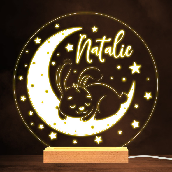 Bunny Sleeping On The Moon Stars Warm White Lamp Personalised Gift Night Light