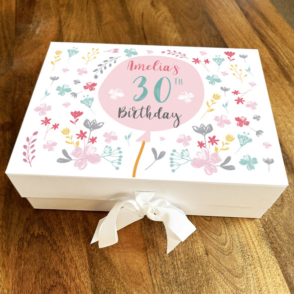 Pink Balloon Flowers Female Girl Any Age Personalised Keepsake Birthday Gift Box