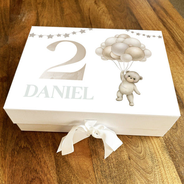 Teddy Balloons Neutral Kids Stars Bunting Personalised Birthday Gift Box