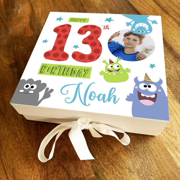 Monster Photo Blue Green Child Any Age Square Personalised Birthday Gift Box