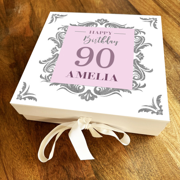 Silver Pink Female Adult Any Age Square Personalised Keepsake Birthday Gift Box